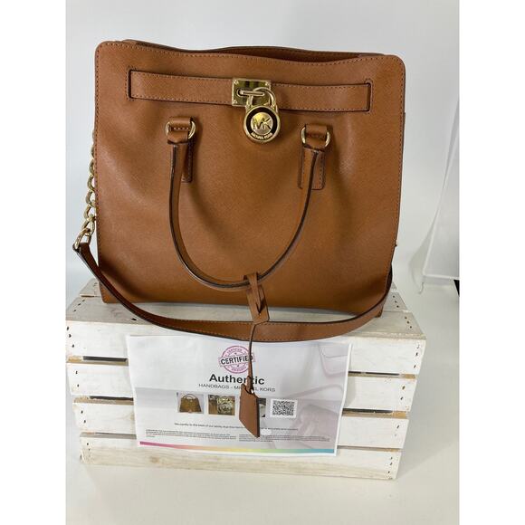 MICHAEL KORS, HAMILTON LARGE BROWN LEATHER SHOULDER BAG ASIS - Picture 2 of 15